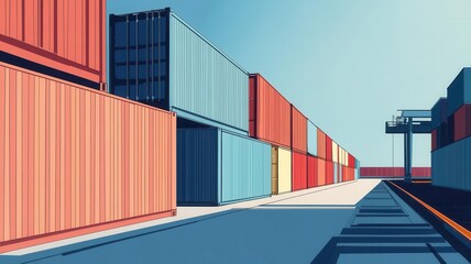 Fototapeta premium Illustrate Side view Non-tariff barriers with a minimalist approach, utilizing strong lines and contrasting colors to convey complexity