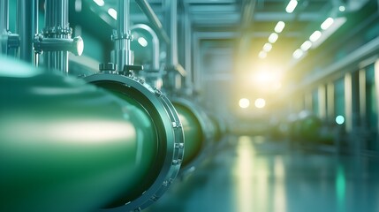 Fototapeta premium Green Hydrogen Production Facility Representing the Future of Sustainable Energy Technology and Clean Power from Renewable Sources with a Cybernetic Monochromatic Color Scheme