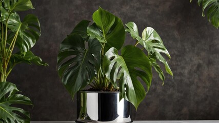 Philodendron in a Shiny Metal Pot