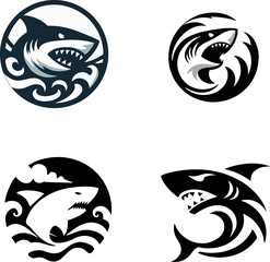 set of black and white shark