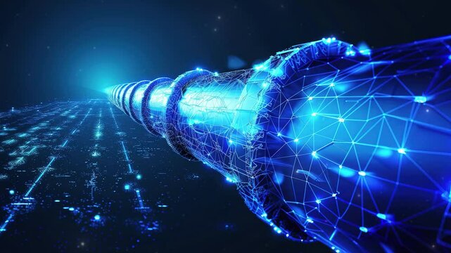 Oil pipe in blue low poly wireframe isolated blue light background