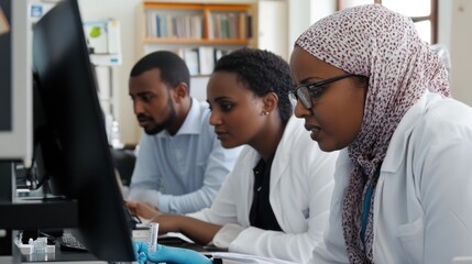 Naklejka premium A group of Somali scientists working on groundbreaking environmental studies. with an emphasis on collaboration in STEM