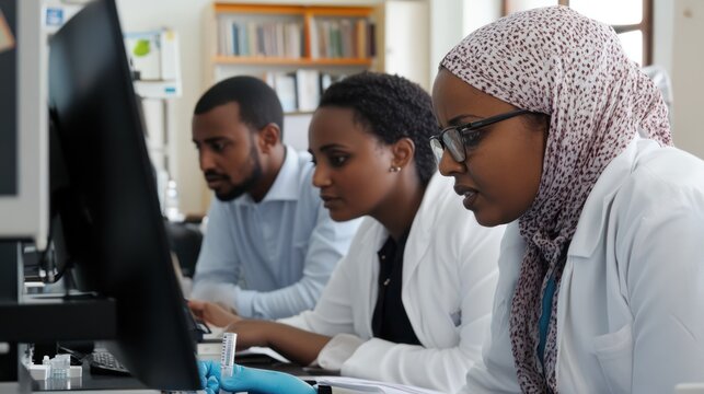 A group of Somali scientists working on groundbreaking environmental studies. with an emphasis on collaboration in STEM