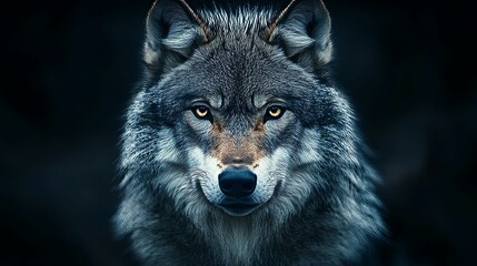Obraz premium Close-up Portrait of a Wolf with Intense Yellow Eyes