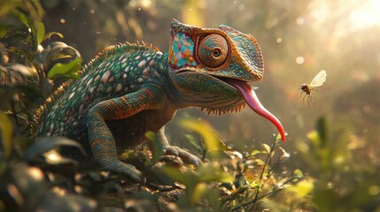 Chameleon with Its Tongue Extended
