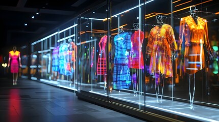 Innovative and immersive augmented reality fitting room experience featuring holographic clothing models advanced fashion technology