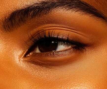 A woman’s face with undereye patches focusing on dark circles and puffiness, softly lit with a subtle gradient background for beauty and self-care.
