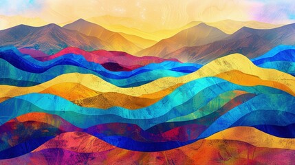 A Colorful AI Painting of a Scenic Landscape with Mountains and Hills