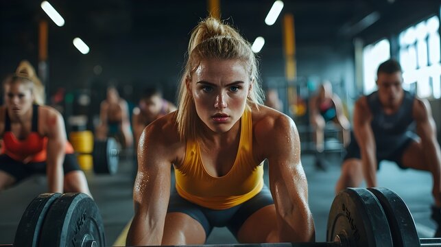 Intense Group Training in a Modern Industrial Gym Setting Showcasing Teamwork Motivation and Dedication among Athletes