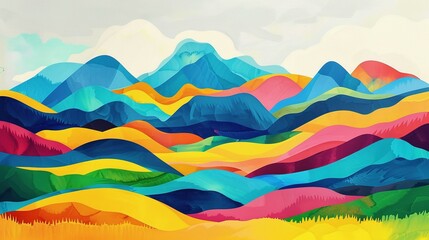 AI Artistry: A Brightly Colored Landscape Depicting Mountains and Hills