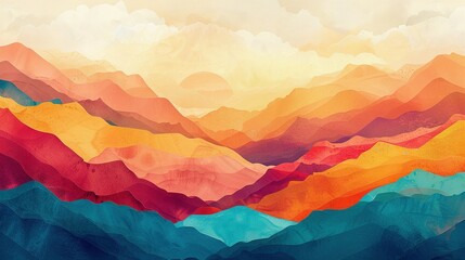 AI Artistry: A Brightly Colored Landscape Depicting Mountains and Hills