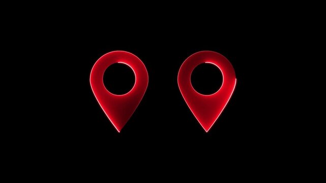 Neon glowing location icon. Animated location pin linear icon. GPS location pointer animated icon. signal and location pin point marker