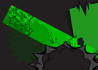 Cartoon green and black background, comic book backdrop. Retro vector comics pop art design.