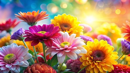 A vibrant bouquet of colorful flowers with soft, luminous petals arranged in a captivating display of nature's artistry.