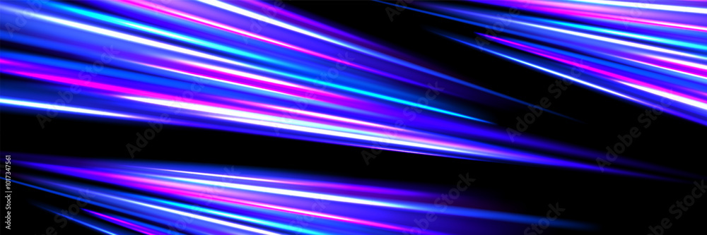 Aufkleber neon glowing dynamic stripe background. iridescent speed light trace. exposure trail flare line text