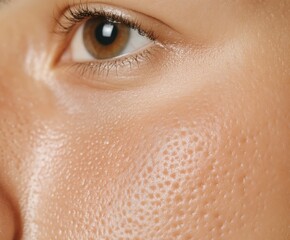 A closeup of problematic skin with visible acne and redness before treatment, set against a neutral background, ideal for skincare tutorials and product usage.