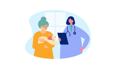 Pet veterinarian concept. Veterinary doctor checking and treating illustration