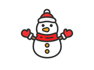サンタクロースの衣装を着た、雪だるまのアイコン（線画カラー）のイラスト