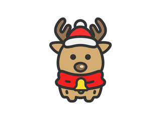 サンタクロースの衣装を着た、トナカイのアイコン（線画カラー）のイラスト