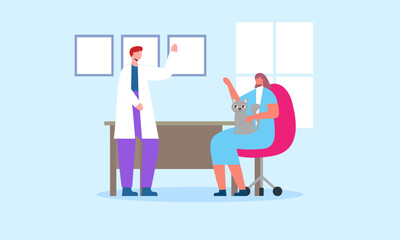 Pet veterinarian concept. Veterinary doctor checking and treating illustration