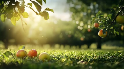Handpicked organic apples ripening on trees in a sunlit sustainable fruit orchard  A bountiful harvest in a serene eco friendly countryside setting