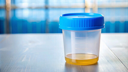 Diagnostic healthcare in action: A urine sample awaits testing, captured in sharp focus with clinical precision.