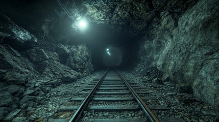 Naklejka premium A Dark and Eerie Train Track Tunnel