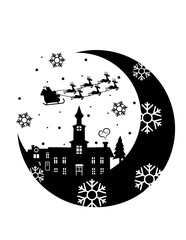 Christmas Scene | Merry Christmas | North Pole | Christmas Eve | Christmas Eve | Holiday Christmas | Santa Claus | Santa w/Reindeer | Original Illustration | Vector and Clipart | Cutfile and Stencil