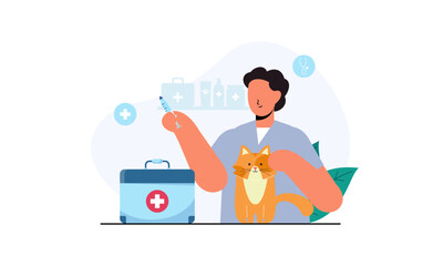 Pet veterinarian concept. Veterinary doctor checking and treating illustration