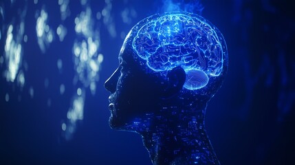 Obraz premium 3D Model of Translucent Human Head and Brain