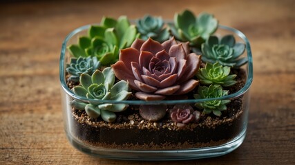 Succulent Arrangement in a Small Glass Pot