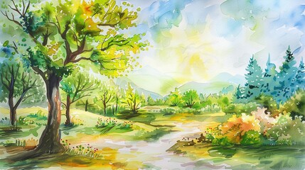 Summer Landscape Illustrated in Beautiful Watercolor Drawings
