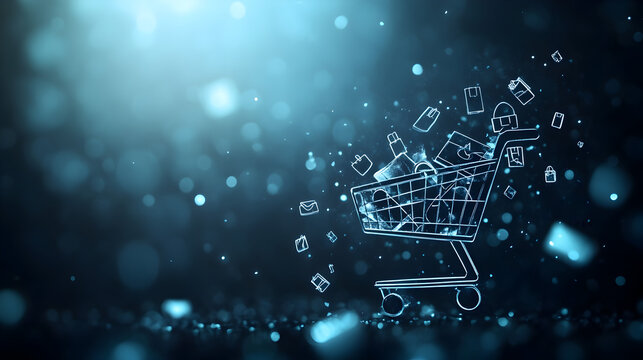 un carrito de compras digital para el negocio futurista para facilitar las compras al consumidos compras en linea