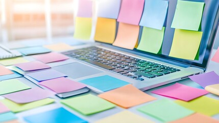 Laptop Notes Colorful Workspace
