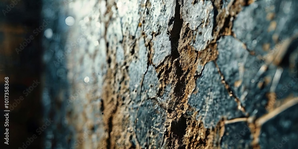 Poster a wall with a crack in it and a few pieces of wood sticking out of it