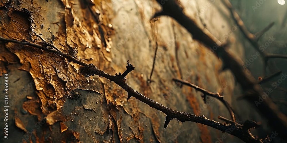 Poster a close up of a wall with a few branches sticking out of it