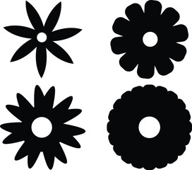 Icons of spring flower isolated on white. Cute illustrations in black for stickers, labels, postcards, scrapbooking. Floral icon. Flowers, and leaves line art icons. flowers design.