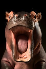 Cute hippopotamus face that is stunned and surprised can convey cute innocence and surprise, evoking humor. It can be used to create funny content about surprises or new encounters, such as a sale.