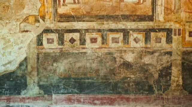 Jason and Pelias painting in the Great Hall of House of the Golden Cupids (Casa degli Amorini Dorati), Pompeii, Naples, Campania, Italy