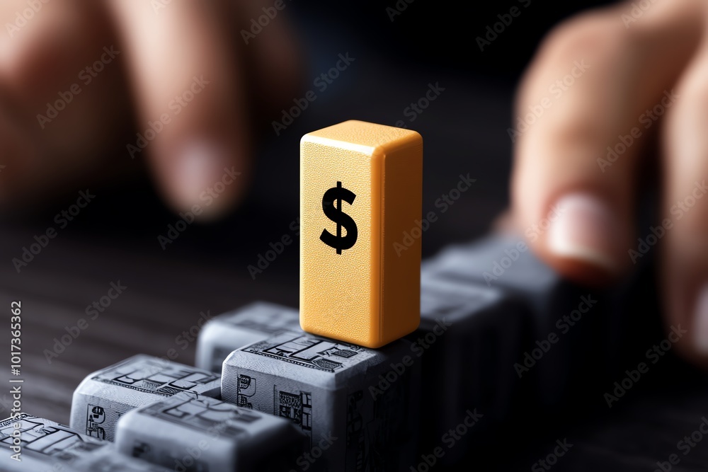 Poster Minimalist icon of a rising bar chart with a dollar sign, symbolizing the concept of increasing business lifetime value