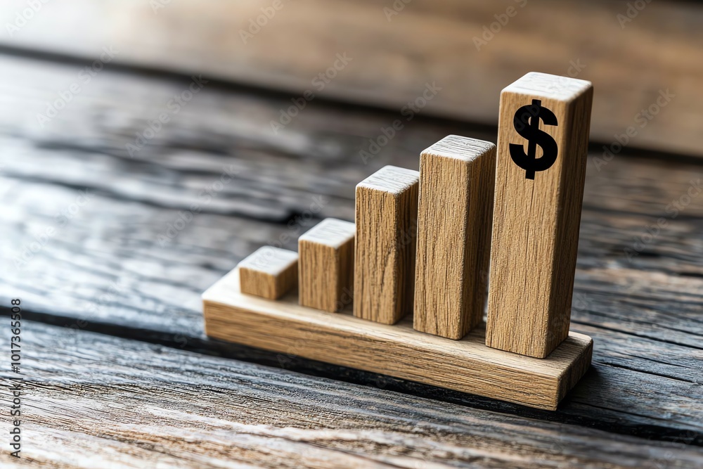 Poster minimalist icon of a rising bar chart with a dollar sign, symbolizing the concept of increasing busi
