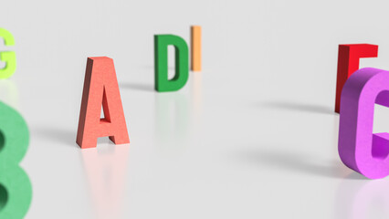 The alphabet  multi color on white background for education or kid concept 3d rendering..