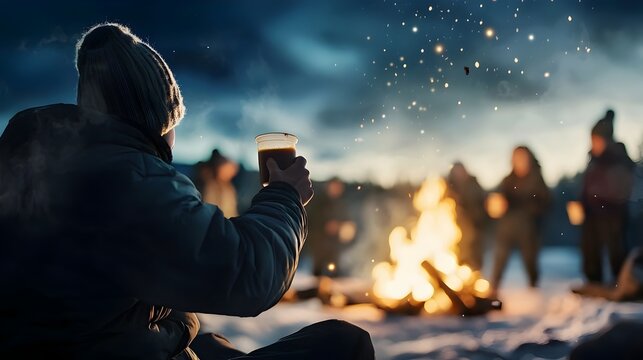 Festive Winter Solstice with Roaring Bonfires Warm Drinks and a Starlit Sky Backdrop