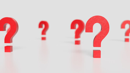 The red question mark on white background 3d rendering.