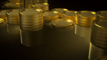 The gold coins on black background  for Business concept 3d rendering
