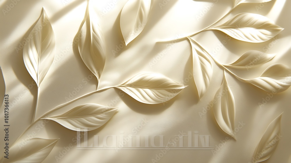 Fototapete a soft, elegant pattern of cream-colored leaves arranged artistically against a smooth background, c