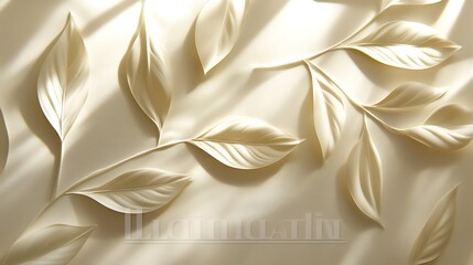 A soft, elegant pattern of cream-colored leaves arranged artistically against a smooth background, creating a tranquil and sophisticated atmosphere.