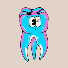 Doodle cute character tooth sticker illustration