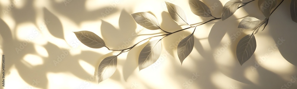 Aufkleber soft shadows cast by delicate leaves against a light background, creating a tranquil and artistic am
