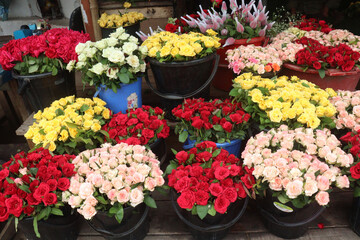 multiple colored rose bouquet on shop